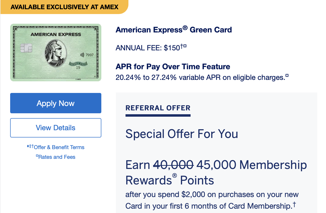 Get 45,000 Amex Membership Reward Points With Amex Green Card Offer ...