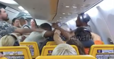people on an airplane with people around them