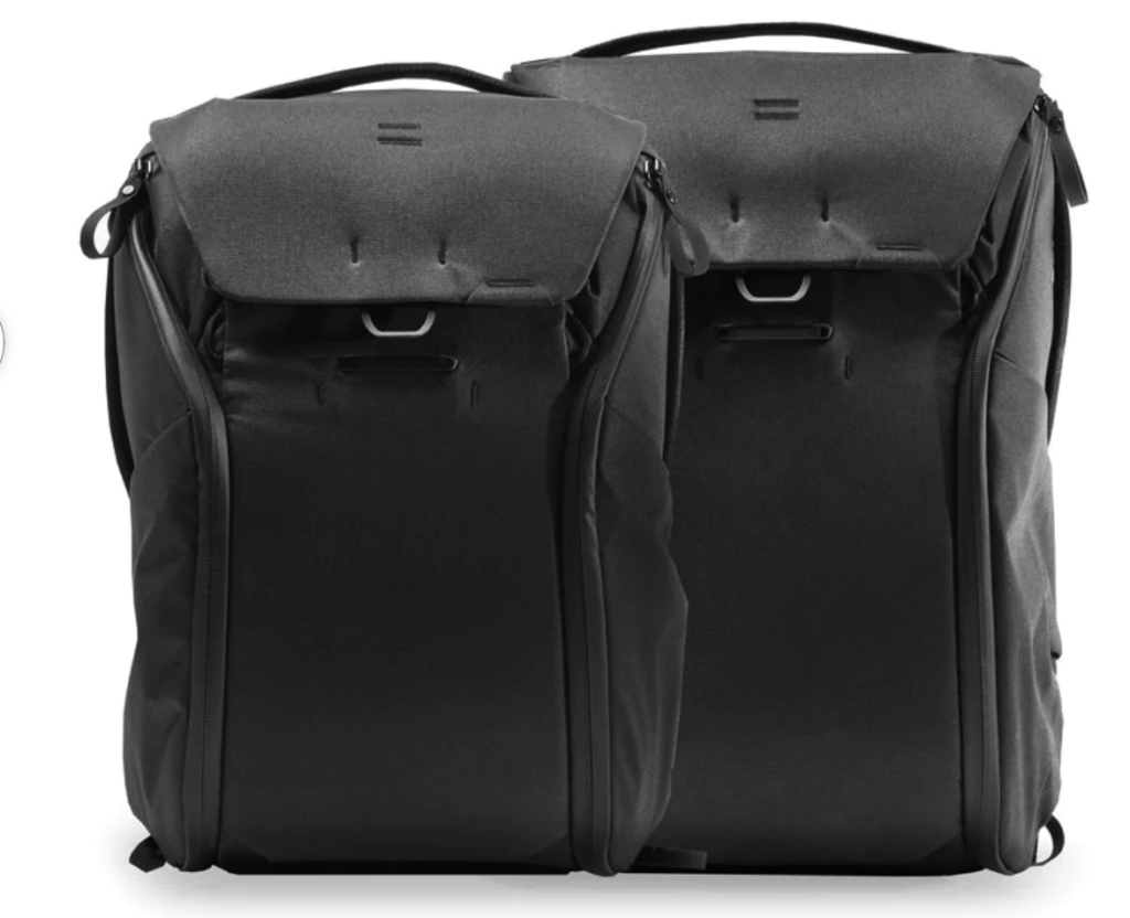 a pair of black backpacks