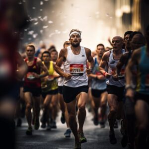 a group of people running