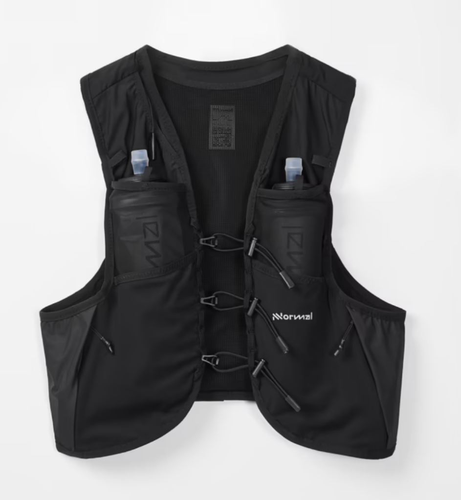 a black vest with water bottles on it