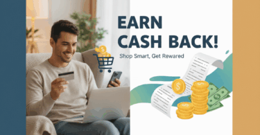 a man holding a credit card and a laptop