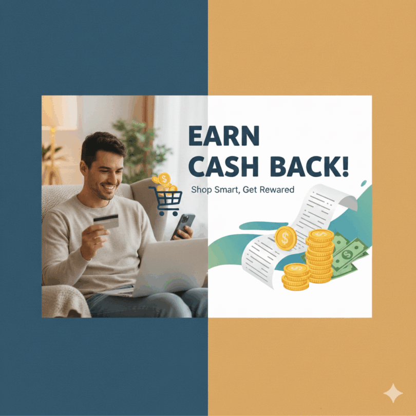 a man holding a credit card and a laptop