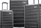 a group of black luggage