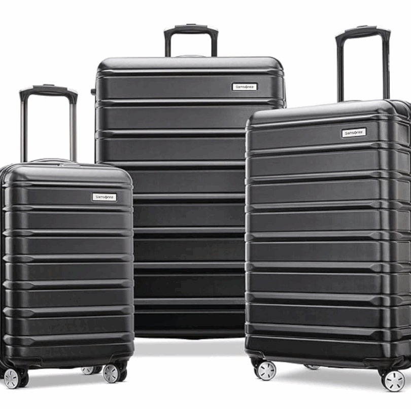 a group of black luggage